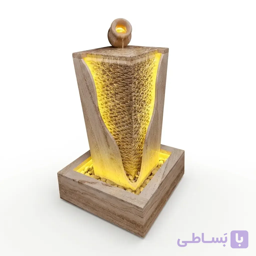 آبنما با سنگ تراورتن کوزه‌دار باغی