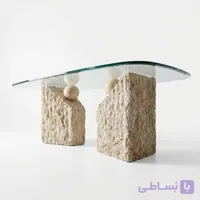 پایه میز سنگی تراورتن چرمی با طراحی دو‌تکه مدرن