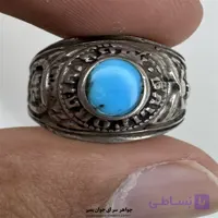 انگشتر فیروزه عجمی اصل با رکاب نقره کهنه و پرنقش