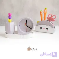 ست 4 تکه نظم دهنده رومیزی ساعت استند و جامدادی بتنی