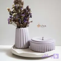 ست 3 تکه گلدان لینا و آجیل خوری شیاردار و سینی گرد لبه دفرمه