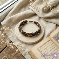 دستبند سنگ چشم ببر اصل تراش پیچ (اسپرت مردانه و زنانه) – بافت چرمی قابل تنظیم