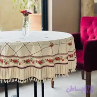رومیزی مخمل شانل صدلک طرح توت‌فرنگی گرد
