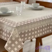 رومیزی مخمل شانل ضدلک140*140طرح حاشیه چارخونه