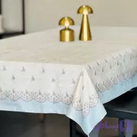 رومیزی مخمل شانل ضدلک 4نفره طرح حاشیه آبی
