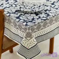 رومیزی مخمل شانل ضدلک 12نفره طرح سورمه‌ای
