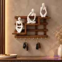 جاکلیدی و استند دکوراتیو دیواری چوبی به همراه ست مجسمه متفکر | هنر دست