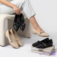 کفش کلاسیک زنانه مدل نیکو چرم مشکی پاشنه دار شیک طرح پروانه