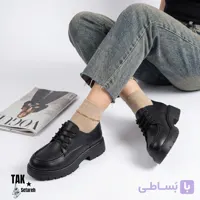 کالج زنانه مدل لوفر بندی کلاسیک (طراحی مینیمال و شیک اداری-کژوال، بنددار با دوخت موکاسین روی پنجه و زیره لژدار تراکتوری دندانه‌دار)