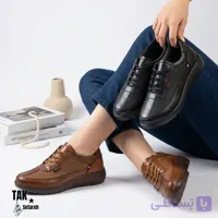 کفش طبی زنانه مدل بندی ماهان (طراحی ارگونومیک روزمره، ترکیب چرم فلوتر و ساده با کفی طبی و دوردوخت کامل)