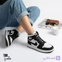 کتونی ساق‌ دار دخترانه مدل نایک جردن های‌پاندا (طرح های‌کات کلاسیک مشکی و سفید با رویه چرم
