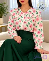 شومیز یقه خورشیدی سفید طرح رزهای صورتی یوتاب