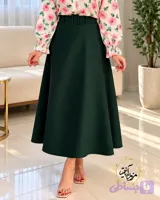 دامن زنانه سبز طرح نیم کلوش قد بلند ایلدا