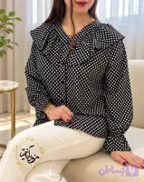 شومیز یقه خورشیدی مشکی طرح توپی سفید سونار