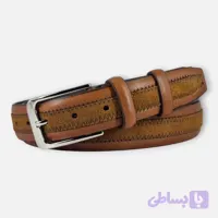 کمربند چرم مردانه مدل وسط زیگزاگ عسلی