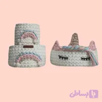 ارگانایزر کودک مدل سبد قلاب بافی تریکو طرح یونیکورن مجموعه 3 عددی