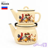 ست کتری قوری ۲.۵ لیتری لعابی طرح خروس ساخت روسیه