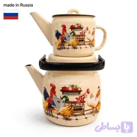 ست کتری قوری ۳.۵ لیتری لعابی طرح خروس ساخت روسیه