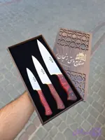 چاقو اشپزخانه زنجان بسته ۳ عددی به همراه جعبه تیغه ضد زنگ دسته چوبی