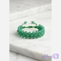 دستبند سهردیفه مهرهای سبز و بنفش بافت طنابی قابل تنظیم