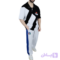 تیشرت نیم زیپ مردانه مشکی سفید طرح راه راه (کد AGXFL)