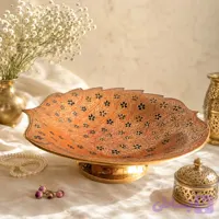 میوه خوری برنجی میناکاری مدل گلبرگ(قرمز گل های مشکی)