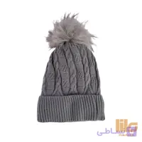 کلاه بافت پومدار دخترانه کرک دار طوسی