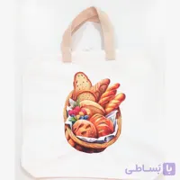 کیسه خرید نان پارچه ای حجم دار زیپ دار طرح سبد انواع نان (توت بگ)