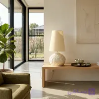 آباژور رومیزی مینیمال سفالی پتینه کایا با شید کرم