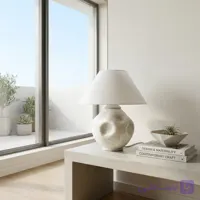 آباژور رومیزی مینیمال سفالی پتینه گنبدی با شید سفید