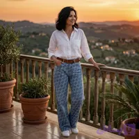 شلوار جین زنانه نیم بگ پترن دار
