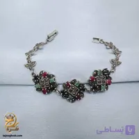 دستبند نقره زنانه 3 گل نگین رنگی مدل DSW D105