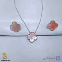 نیم ست نقره زنانه تک گل صدف صورتی مدل NSW H48