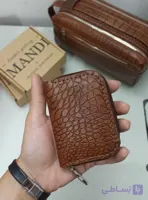 جاکارتی جیبی چرم طبیعی پریما عسلی دستدوز مدل آکاردئونی