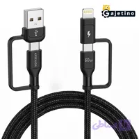 کابل فست شارژ 4 کاره کی اف سنیور مدل KF Senior S-29 توان 60 وات طول 100 سانتی‌متر | سازگار با آیفون، تایپ سی و USB