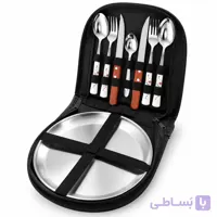 ست قاشق و چنگال مسافرتی دسته سرامیکی مدل لاکچری – شامل بشقاب استیل و کیف اختصاصی