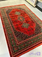فرش ابریشم گونه ترنج ساده زمینه قرمز