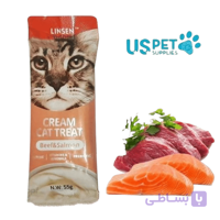 بستنی گربه لینسن یو اس پت طعم گوشت و سالمون ۵۵ گرمی