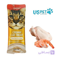 بستنی گربه لینسن یو اس پت طعم اردک و میگو ۵۵ گرمی