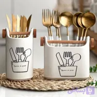 جا قاشقی سرامیکی دسته دار چوبی تک جعبه