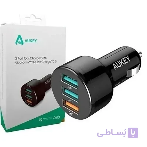 شارژر فندکی 3 پورت و فست شارژ آکی Aukey CC-T11 QC3.0 3A PD 42W به همراه کابل Type-C