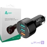 شارژر فندکی 3 پورت و فست شارژ آکی Aukey CC-T11 QC3.0 3A PD 42W به همراه کابل Type-C