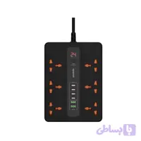 چند راهی برق 6 سوکت 3000 وات، 2 یو اس بی 24 وات و 4 تایپ سی 36 وات 3 متری پورودو Porodo 6AC 2USB-A & 4USB-C PD Multi-Port UK PD-FWCH009-3M-BK