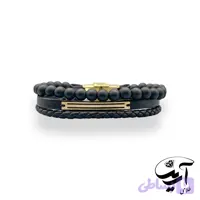 دستبند چرم و طلا مردانه کد 1328
