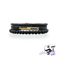 دستبند چرم و طلا مردانه کد 1329