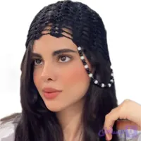 کلاه توری قلاب‌بافی مشکی مرواریدی