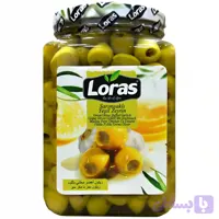 زیتون سبز با مغز سیر لوراس Loras Sarumsakli Yesil Zeytin وزن 900 گرم