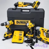 مجموعه ست 4 عددی 4 باطری دریل و بکس و مینی فرز و بتن کن سه کاره شارژی براشلس دیوالت DEWALT مدل 4PCS