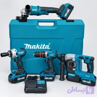 مجموعه ست 4 عددی 4 باطری دریل و بکس و مینی فرز و بتن کن سه کاره شارژی براشلس طرح ماکیتا MAKITA مدل 4PCS