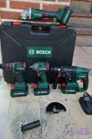 مجموعه ست 4 عددی 4 باطری دریل و بکس و مینی فرز و بتن کن سه کاره شارژی براشلس بوش BOSCH مدل 4PCS